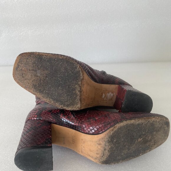 Y2K Burgundy Python Print Ankle Boots SZ 36.5 - Picture 7 of 7